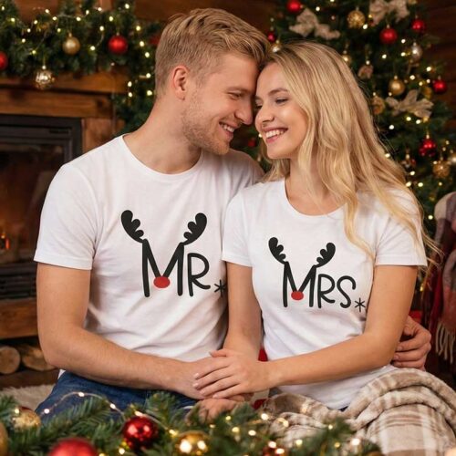 Tricouri Cuplu Personalizate Craciun – Mr Mrs