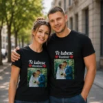 Set Cadou Tricouri Cuplu Personalizate Te iubesc cu Nume si Poza