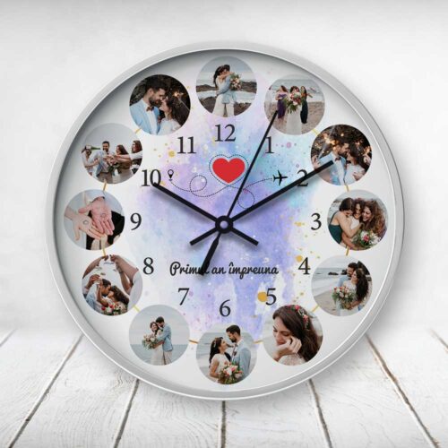 Ceas Personalizat 12 Poze Primul An Împreună - 30 cm