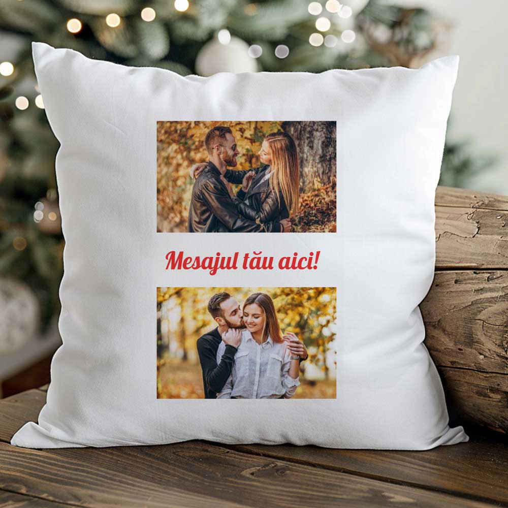 Pernă Personalizată cu 2 poze și mesaj - model 2