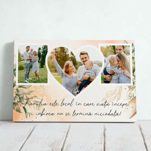 Tablou Canvas Personalizat cu 3 poze Familia este locul în care viața începe și iubirea nu se termină niciodată!