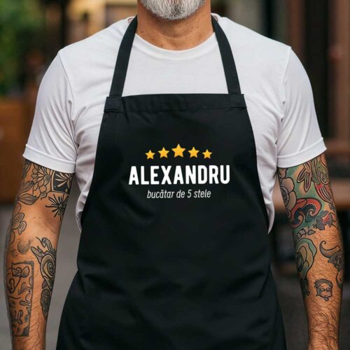 Șorț-personalizat-–-Bucătar-de-5-stele-negru