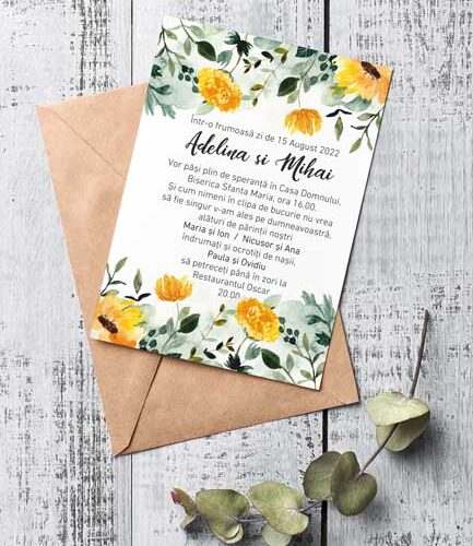 invitatie yellow flower Alege acum un cadou personalizat