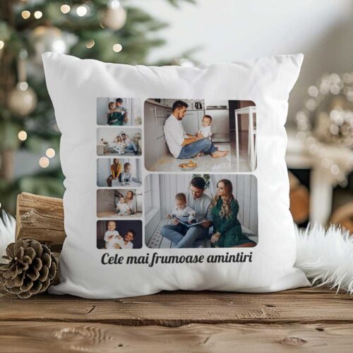 Perna patrata personalizata cu 7 poze si mesaj