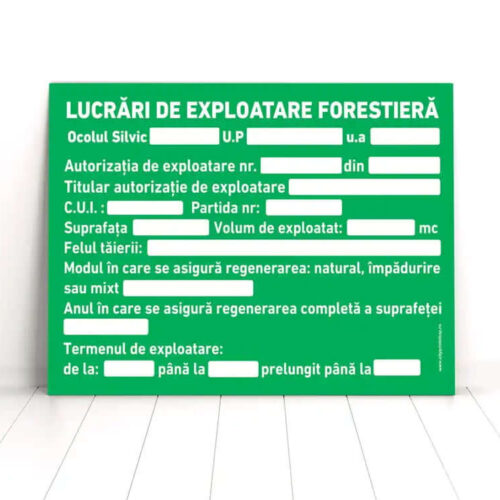 Panou LUCRARI DE EXPLOATARE FORESTIERA Alege acum un cadou personalizat