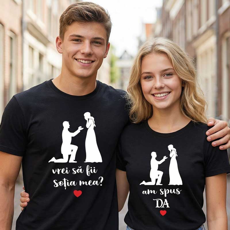 Set Tricouri Cuplu Personalizate – Cerere în Căsătorie