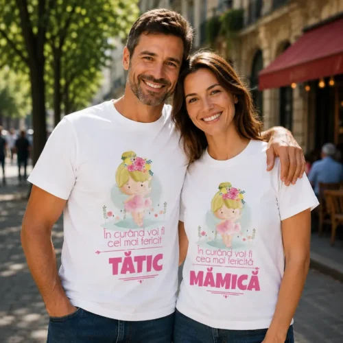 Tricouri Cuplu Personalizate - Mămică și Tătic Fericiți
