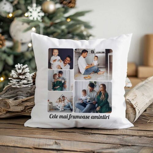 Perna patrata personalizata cu 5 poze si mesaj