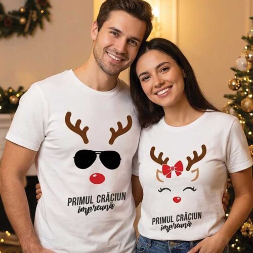 Tricouri Cuplu Personalizate Craciun - Primul Craciun Impreuna