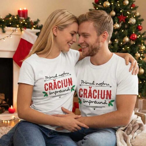 Tricouri de cuplu Primul Nostru Crăciun Împreună