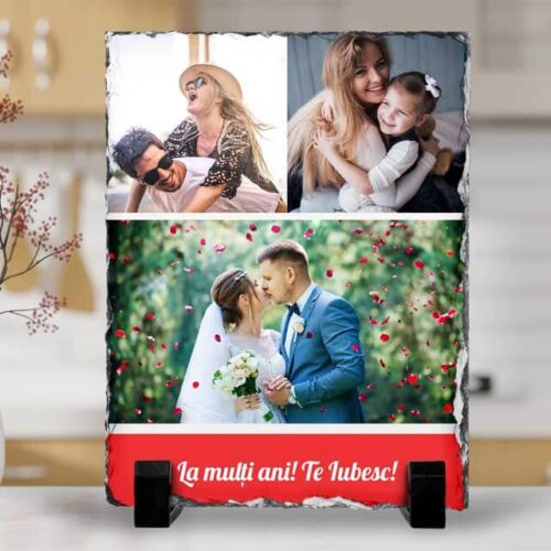 Placa Ardezie Personalizata cu 3 Poze si text Alege acum un cadou personalizat