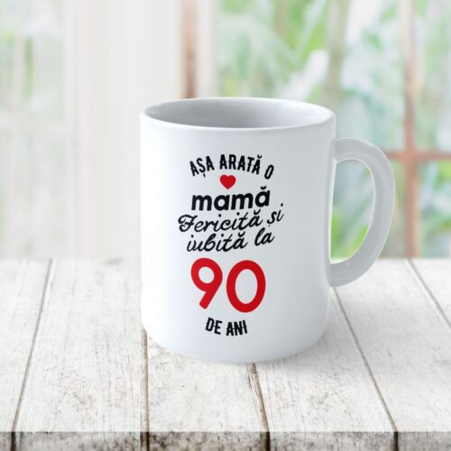 Cană Personalizata Așa arată o Mamă fericită și iubită la 90 de ani