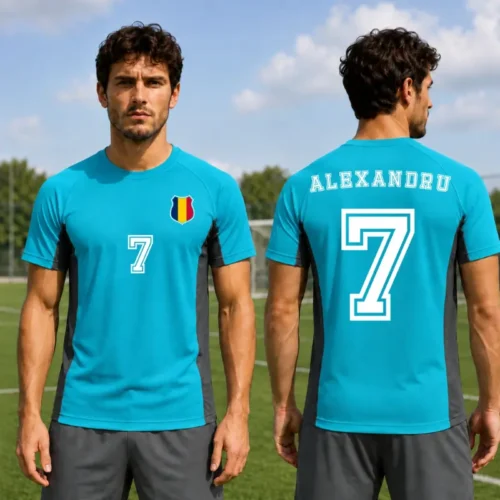 Tricou Albastru Fotbal Personalizat cu nume și număr