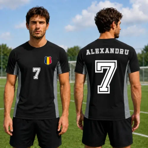 Tricou Negru Fotbal Personalizat cu nume și număr