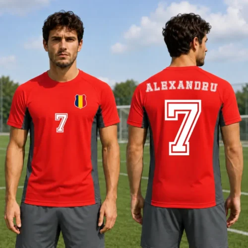 Tricou Roșu Fotbal Personalizat cu nume și număr