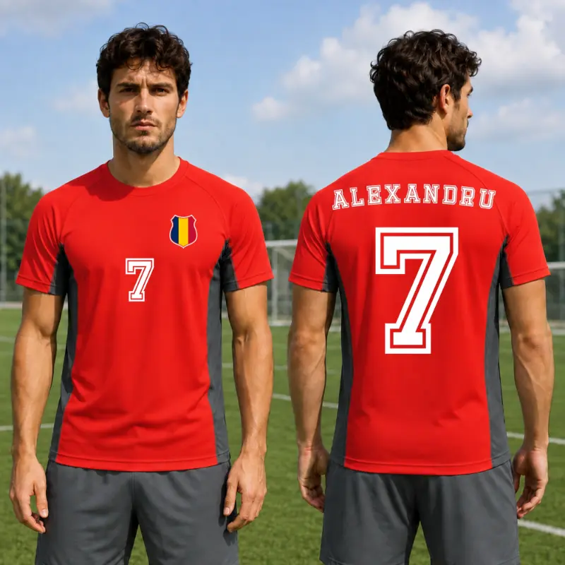 Tricou Roșu Fotbal Personalizat cu nume și număr
