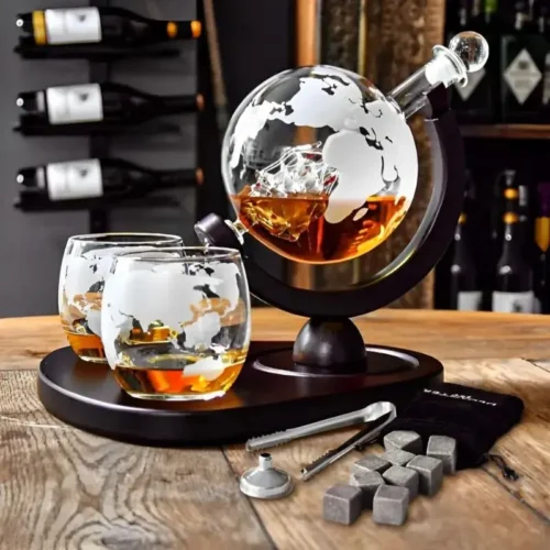 Set cadou Decantor Glob Pământesc cu două pahare Deluxe