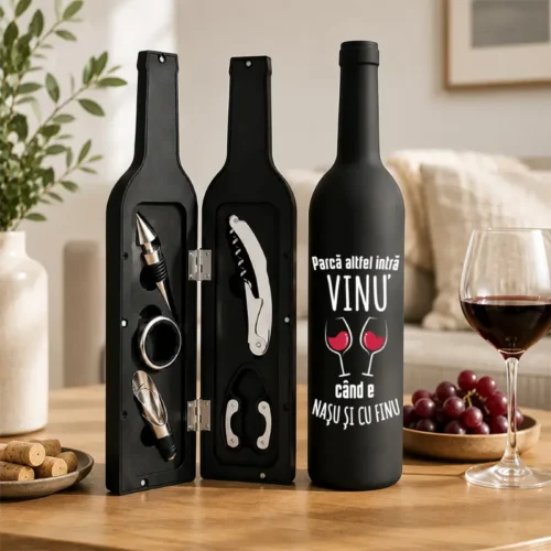 Set cadou accesorii pentru vin Parcă altfel intră vinul când e nașu și cu finu