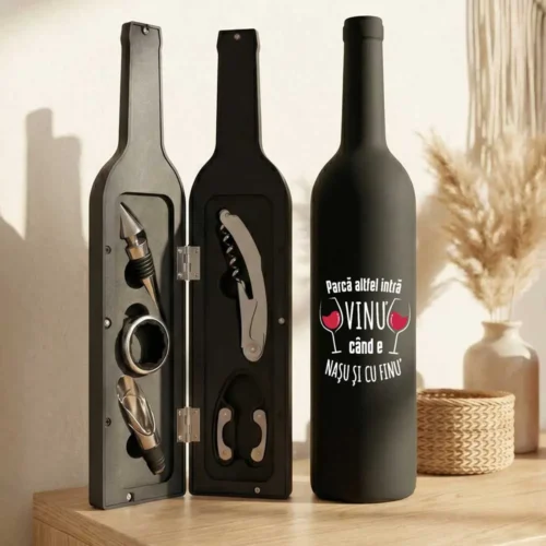 Set cadou accesorii pentru vin Parcă altfel intră vinul când e nașu și cu finu