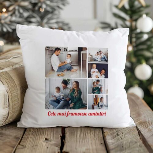 Perna patrata personalizata cu 6 poze si mesaj