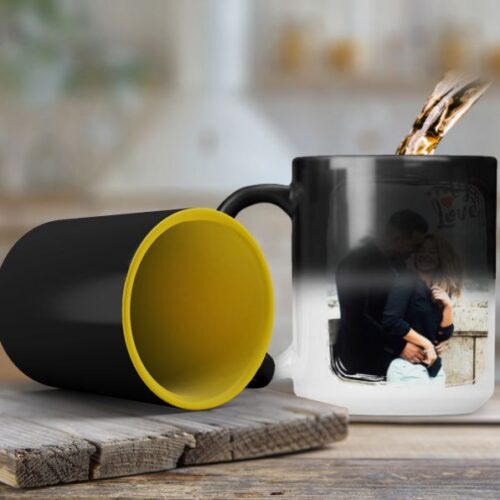 Cană termosensibilă personalizată interior galben