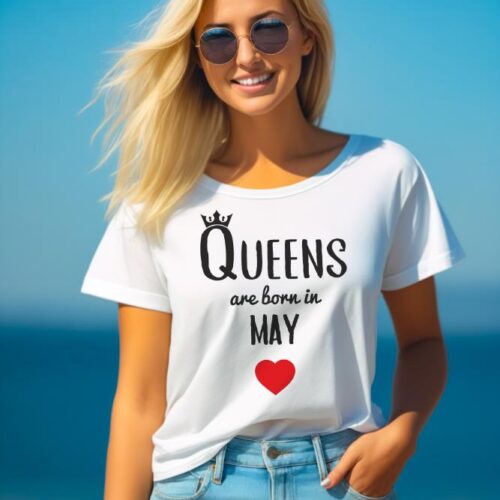 Tricou Personalizat Queens are born in may_tricou dama alb 11