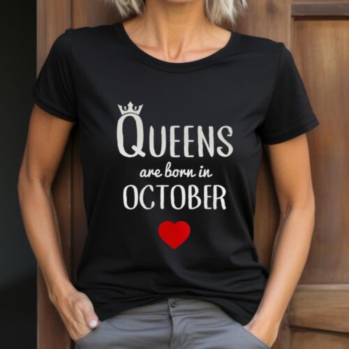 Tricou Personalizat Queens are born in october_tricou negru dama