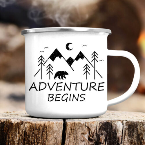 Cana metalica emailata personalizata  "ADVENTURE BEGINS" M/2072