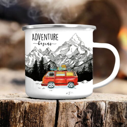Cana metalica emailata personalizata Adventure Begins