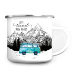 Cana metalica emailata personalizata Let’s travel