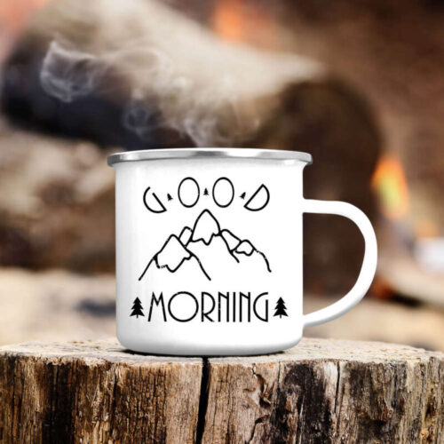 Cana metalica emailata personalizata "Morning"