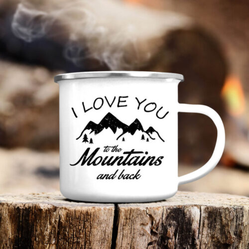 Cana metalica emailata personalizata "Mountains"