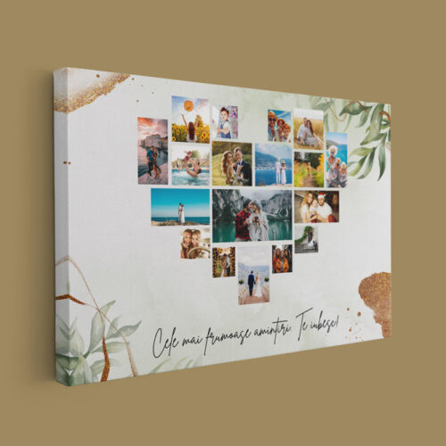Tablou Canvas Personalizat Inima Colaj 18 Poze si Mesaj