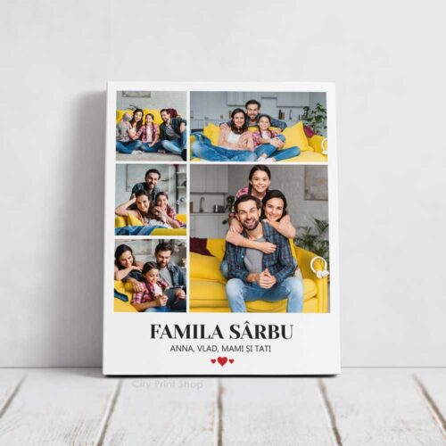 Tablou Personalizat Familia cu 5 poze și mesaj