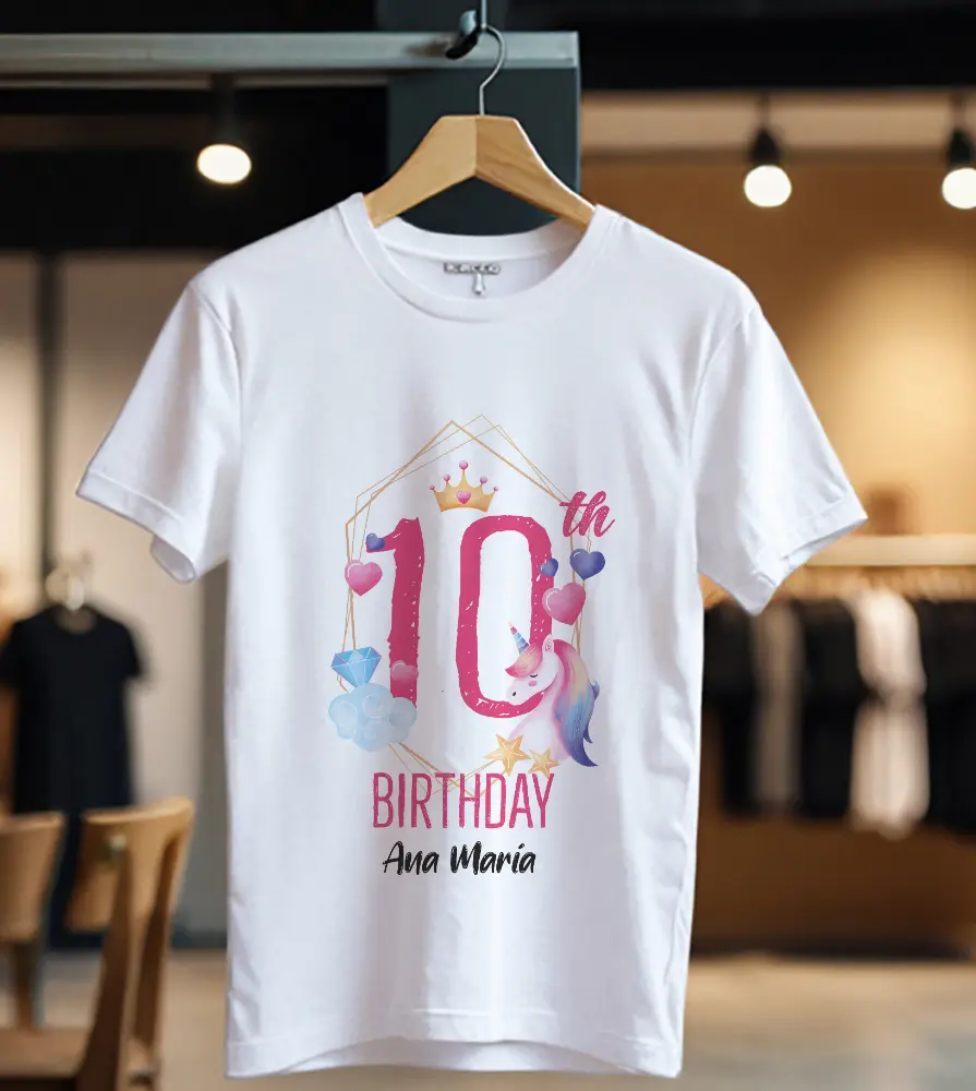 Tricou Personalizat 10th Birthday cu Unicorn_Tricou_alb