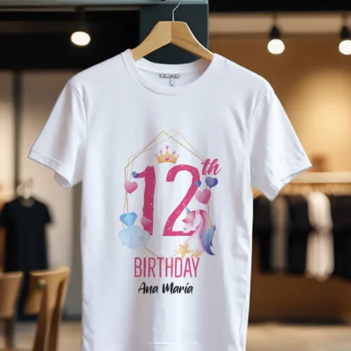 Tricou Personalizat 12th Birthday cu Unicorn_Tricou_alb
