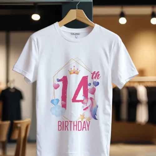 Tricou Personalizat 14th Birthday cu Unicorn_Tricou_alb