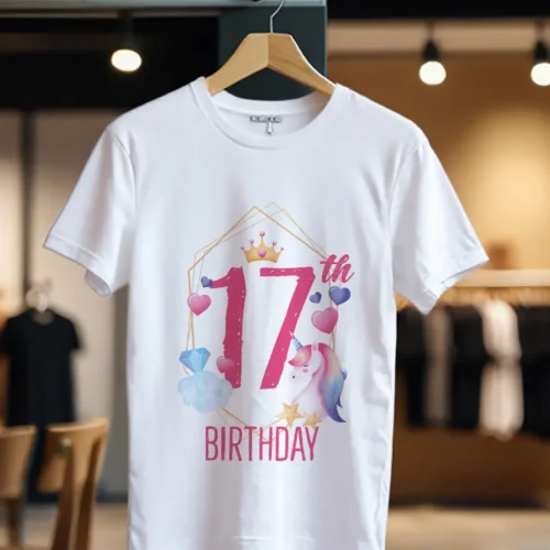 Tricou Personalizat 17th Birthday cu Unicorn_Tricou_alb