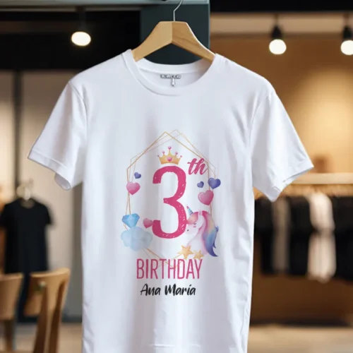 Tricou Personalizat 3th Birthday cu Unicorn_Tricou_alb