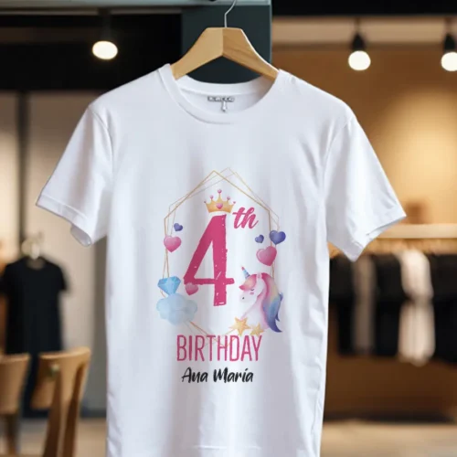 Tricou Personalizat 4th Birthday cu Unicorn_Tricou_alb