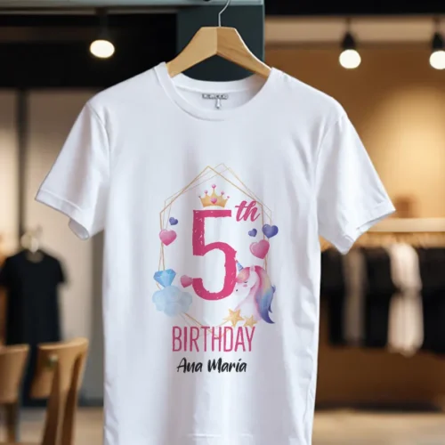 Tricou Personalizat 5th Birthday cu Unicorn_Tricou_alb