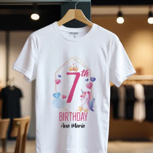 Tricou Personalizat 7th Birthday cu Unicorn_Tricou_alb