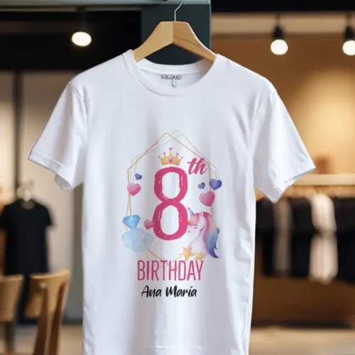 Tricou Personalizat 8th Birthday cu Unicorn_Tricou_alb