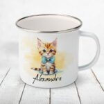 Cană metalică personalizată copii Motan