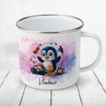 Cană metalică personalizată copii Pinguin