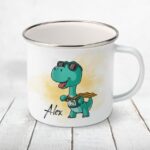 Cană metalică personalizată copii cu dinozaur