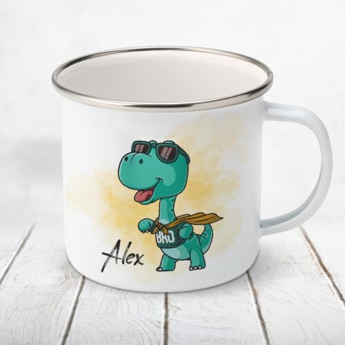 Cană metalică personalizată copii cu dinozaur