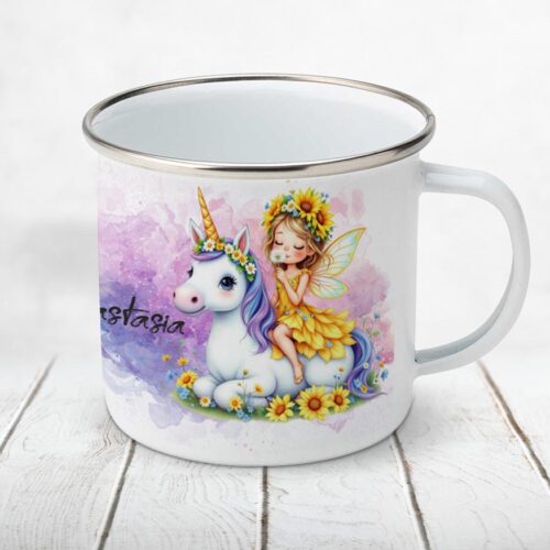 Cană metalică personalizată copii Unicorn și Zâna