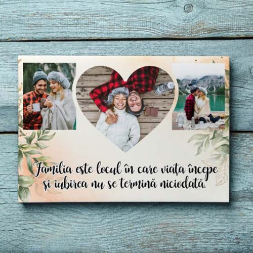 Magnet Personalizat cu 3 poze Familia este locul în care viața