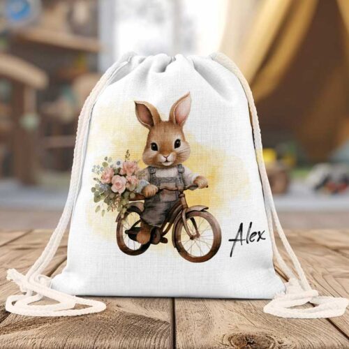 Rucsac Personalizate Copii cu iepuraș pe bicicletă